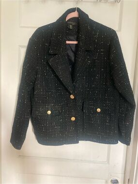 House of Harlow 1960 Black Tweed Blazer with Gold Buttons